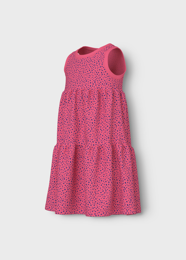 Girls Pink Heart Print Sleeveless Dress (6-12yrs)