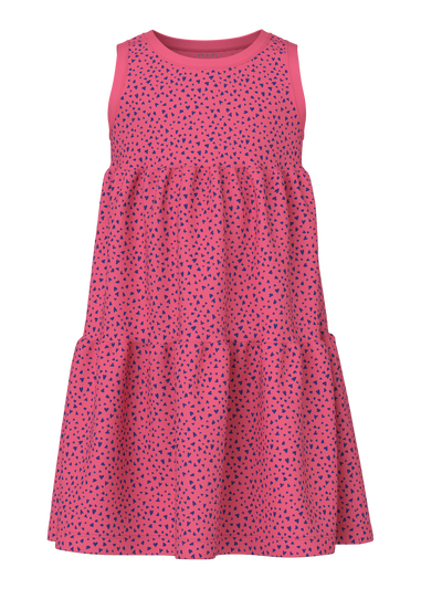 Girls Pink Heart Print Sleeveless Dress (6-12yrs)