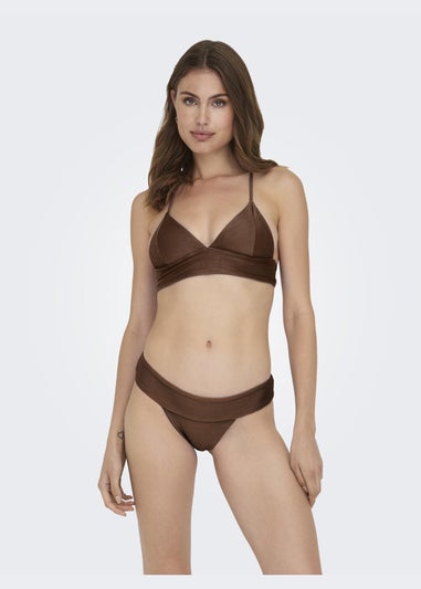 ONLY Brown Ribbed Bikini Top