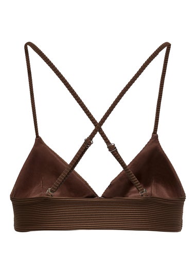 ONLY Brown Ribbed Bikini Top