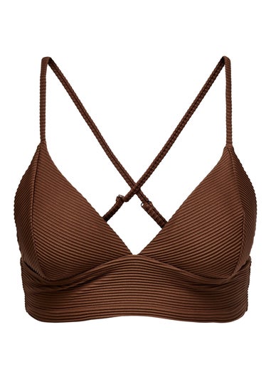 ONLY Brown Ribbed Bikini Top