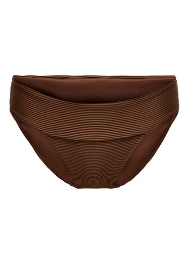 ONLY Brown Ribbed Bikini Bottoms