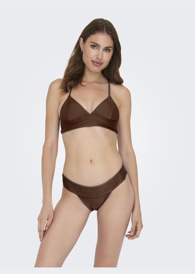 ONLY Brown Ribbed Bikini Bottoms