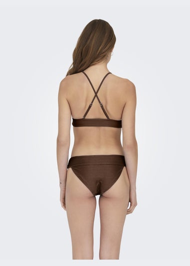 ONLY Brown Ribbed Bikini Bottoms