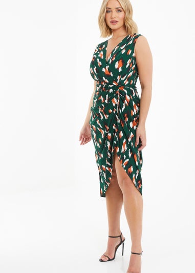Quiz Green Curve Animal Print Ruched Midi Dress