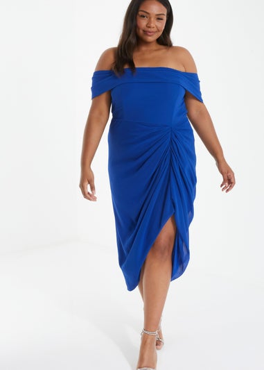 Quiz Blue Curve Chiffon Bardot Midi Dress