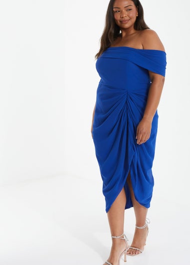 Quiz Blue Curve Chiffon Bardot Midi Dress