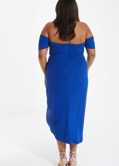 Quiz Blue Curve Chiffon Bardot Midi Dress