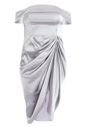Quiz Silver Curve Satin Bardot Midi Dress