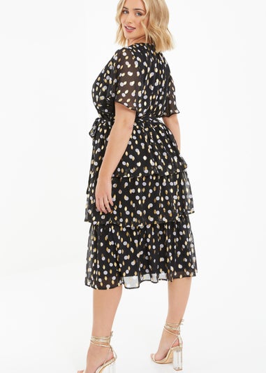 Quiz Black Curve Polka Dot Foil Wrap Midi Dress