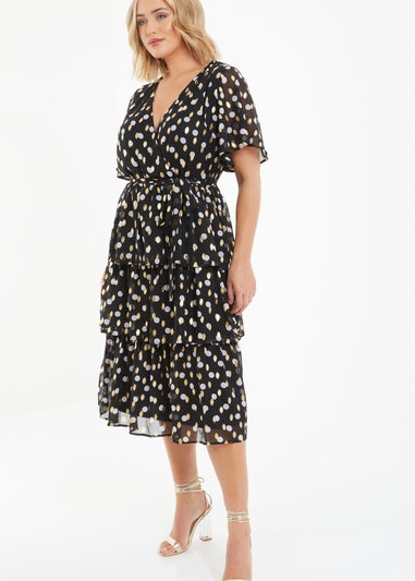 Quiz Black Curve Polka Dot Foil Wrap Midi Dress
