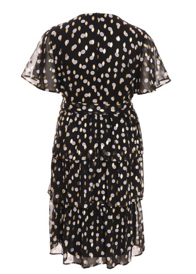 Quiz Black Curve Polka Dot Foil Wrap Midi Dress