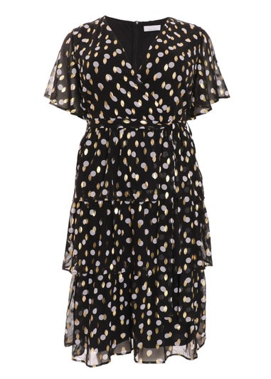 Quiz Black Curve Polka Dot Foil Wrap Midi Dress