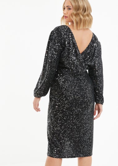 Quiz Black Curve Sequin Midi Dress