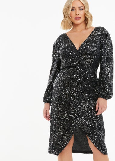 Quiz Black Curve Sequin Midi Dress