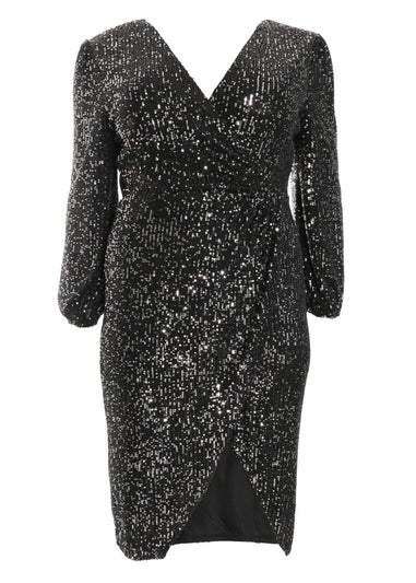 Quiz Black Curve Sequin Midi Dress