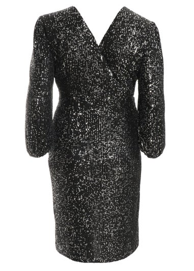 Quiz Black Curve Sequin Midi Dress