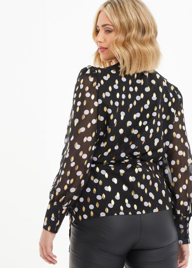 Quiz Black Curve Polka Dot Foil Wrap Top