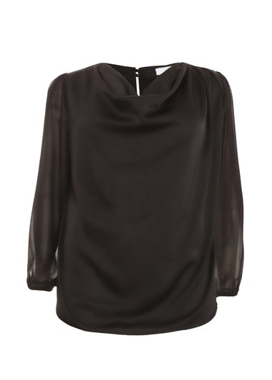Quiz Black Curve Chiffon Cowl Neck Top