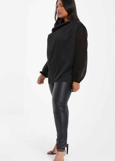 Quiz Black Curve Chiffon Cowl Neck Top