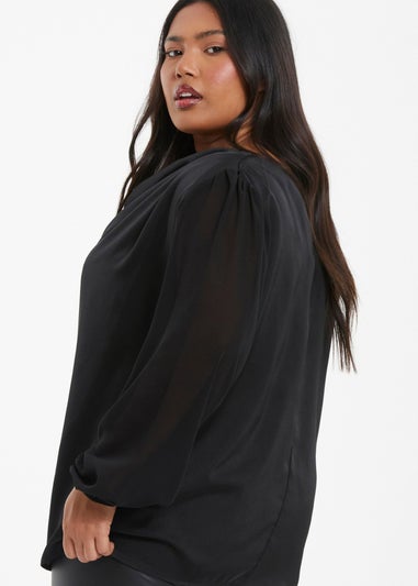 Quiz Black Curve Chiffon Cowl Neck Top