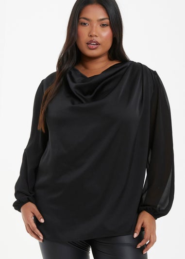 Quiz Black Curve Chiffon Cowl Neck Top