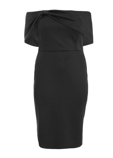 Quiz Black Curve Bardot Bow Midi Dress