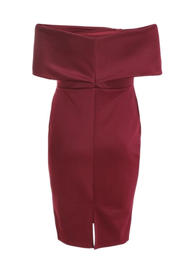 Quiz Red Curve Bardot Bow Midi Dress