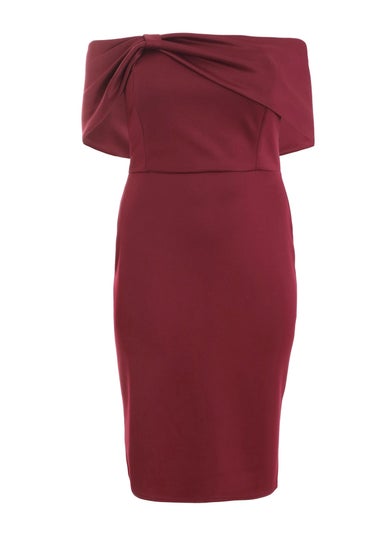 Quiz Red Curve Bardot Bow Midi Dress