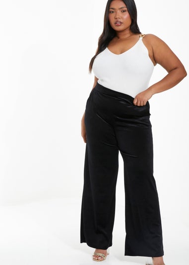 Quiz Black Curve Velvet Palazzo Trousers