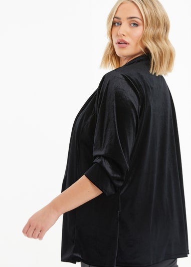 Quiz Black Curve Velvet Waterfall Blazer