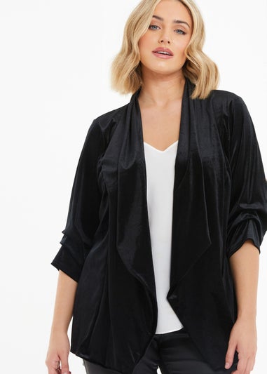 Quiz Black Curve Velvet Waterfall Blazer