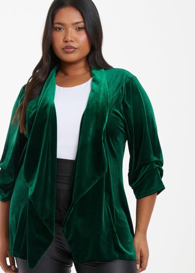 Quiz Green Curve Velvet Waterfall Blazer