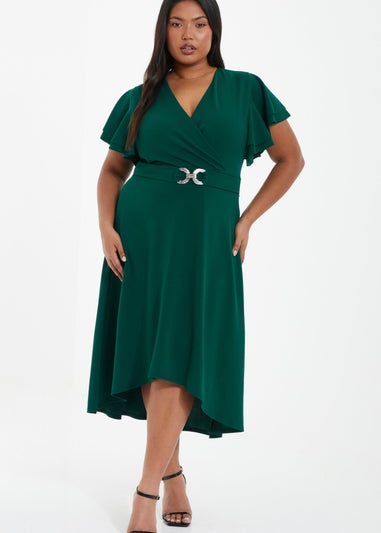 Quiz Green Curve Skater Midi Dress