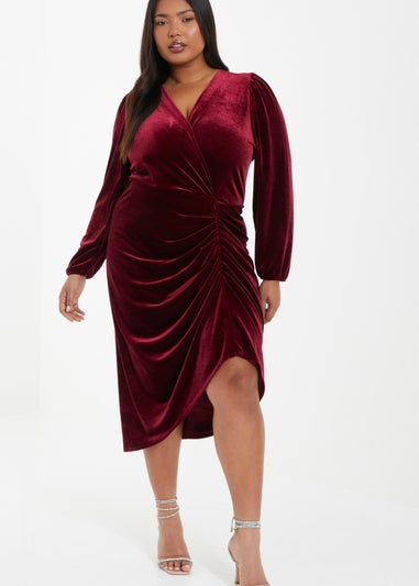 Quiz Red Curve Velvet Midi Dress