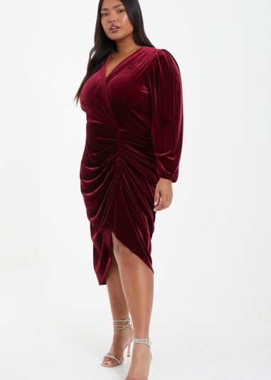 Quiz Red Curve Velvet Midi Dress