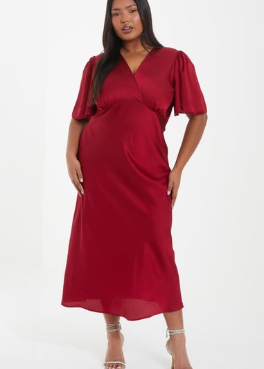 Quiz Red Curve Satin Midi Dress