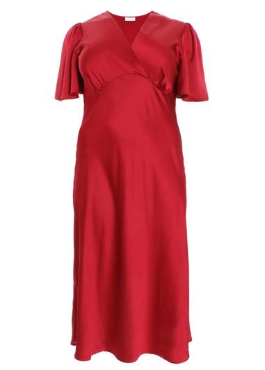 Quiz Red Curve Satin Midi Dress