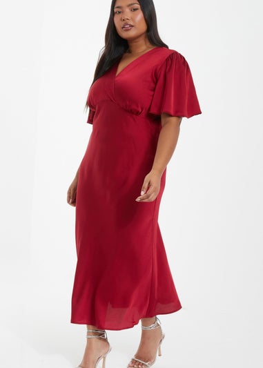 Quiz Red Curve Satin Midi Dress