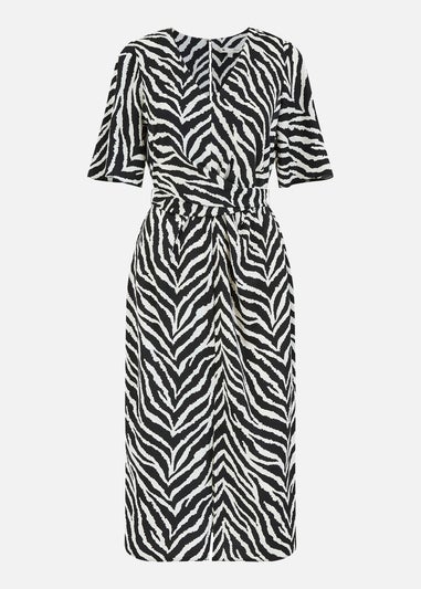 Yumi Zebra Print Satin Kimono Sleeve Wrap Dress