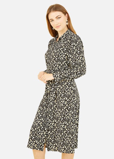 Yumi Black Leopard Print Shirt Dress