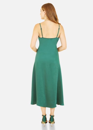 Yumi Green Satin Strappy Midi Dress