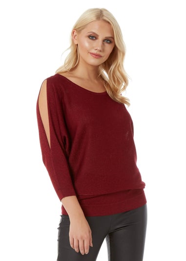Roman Red Shimmer Split Sleeve Top