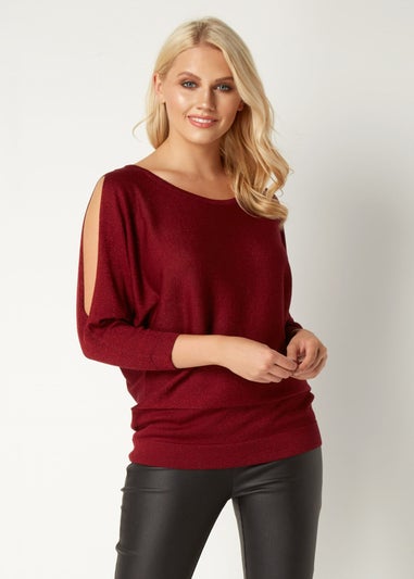 Roman Red Shimmer Split Sleeve Top