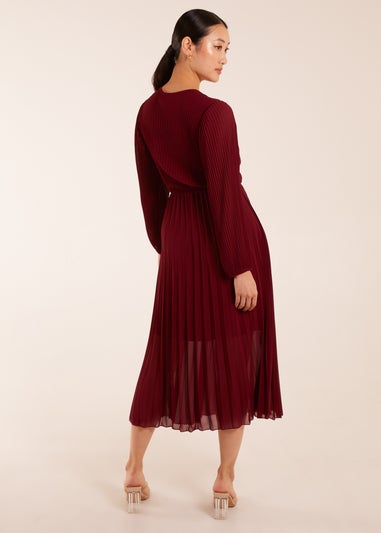 Blue Vanilla Red Wrap Front Pleated Maxi Dress