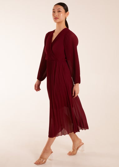 Blue Vanilla Red Wrap Front Pleated Maxi Dress