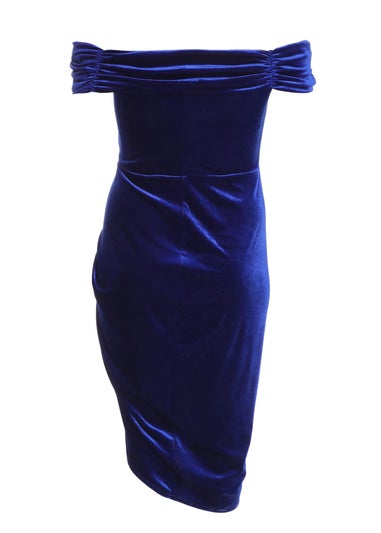 Quiz Blue Curve Velvet Ruched Midi Dress