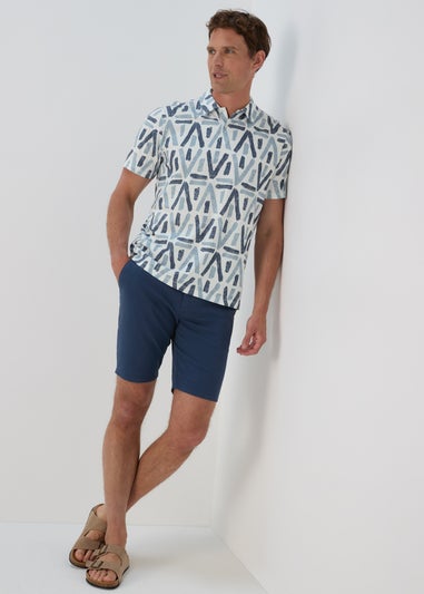 Blue & White Aztec Print Polo Shirt