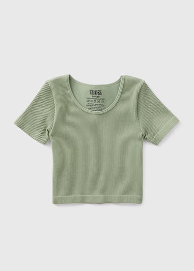Girls Khaki Seamless Ribbed T-Shirt (7-15yrs)