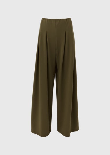 Khaki Pleated Front Jersey Trousers